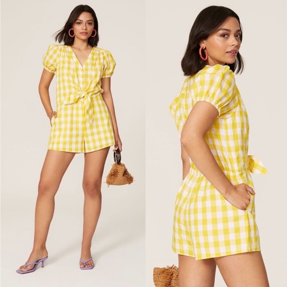 Color Me Courtney Pants - Color Me Courtney Keiko Gingham Yellow Romper Size 10 A‎
